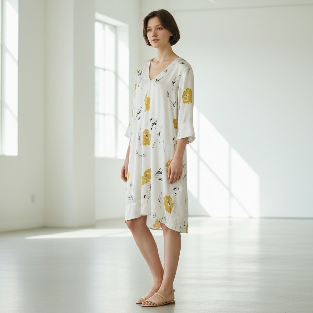 by TiMo Floral Viscose Mini Dress Women's‎ Ivory Yellow Nordic Designer Shift